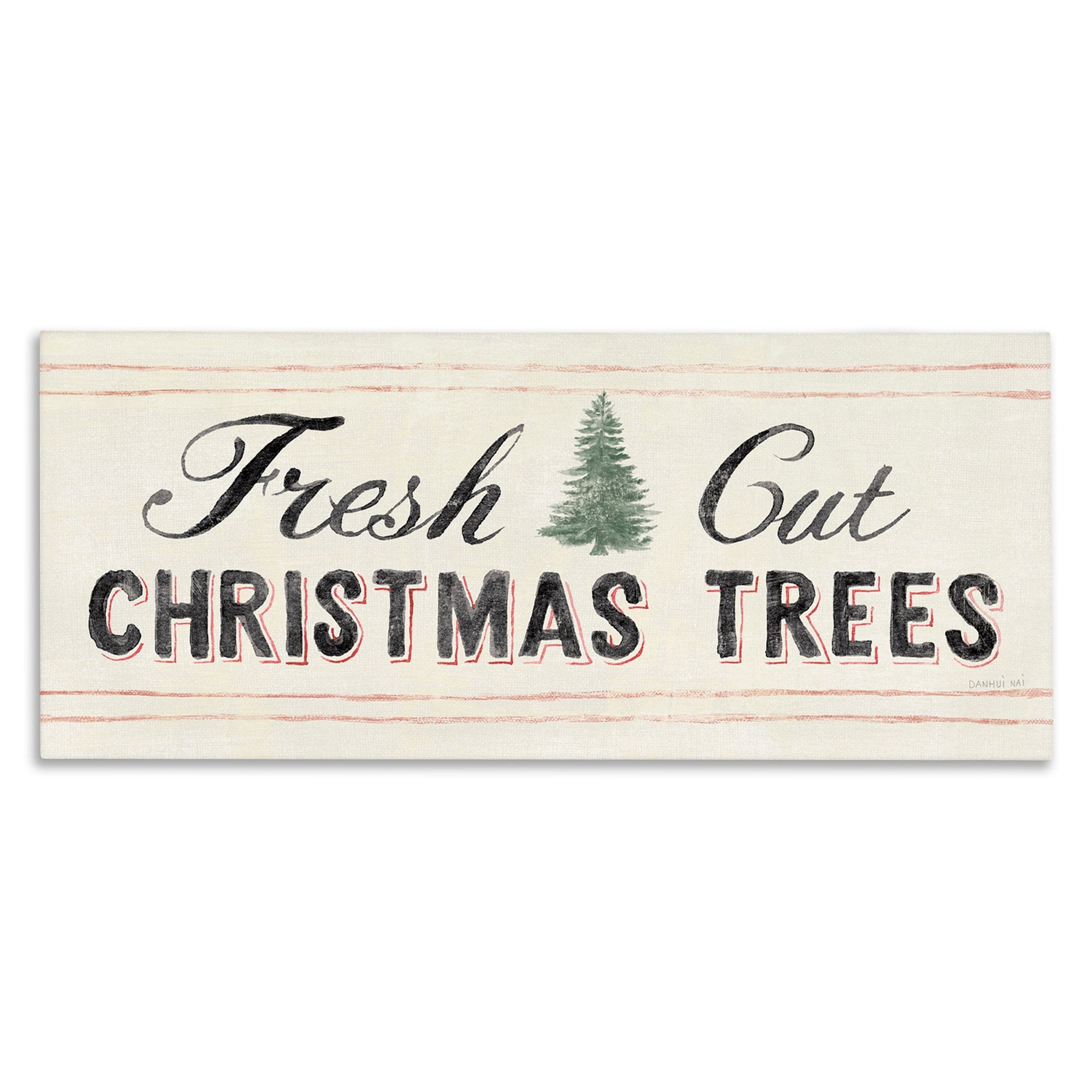 Fresh Cut Christmas Trees Vintage Winter Sign Holiday Graphic Art Gallery-Wrapped Canvas Print Wall Art