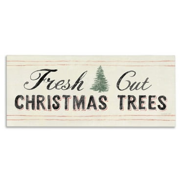Fresh Cut Christmas Trees Vintage Winter Sign Holiday Graphic Art Gallery-Wrapped Canvas Print Wall Art