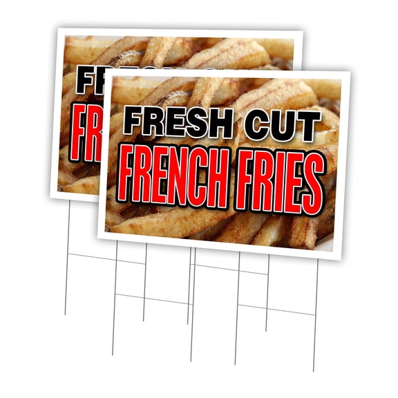 Fresh Cut French Fries 2 Pack Of 24" x 36" Yard Sign & Stake | Advertise Your Business | Stake Included Image On Both Sides | Made in The USA