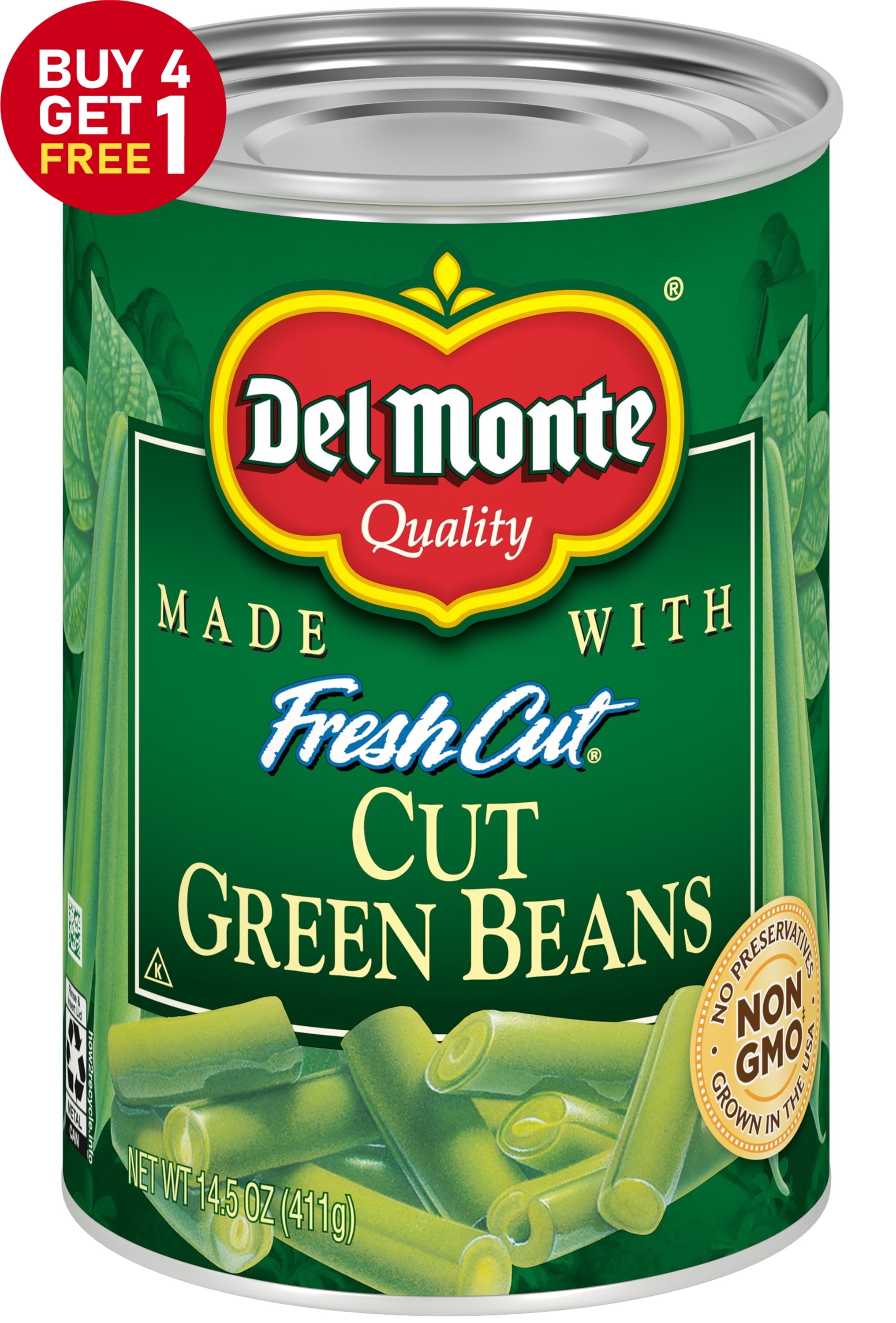 Fresh Cut Green Beans, Canned Vegetables, 14.5 oz (Buy 4 Get 1 Free)