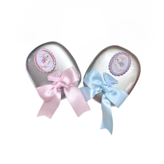 Fresh Cute Rabbit AirPods Max Case, Balletcore Bow Ribbon Transparent Soft Silicone Cover with Bunny Design for Women