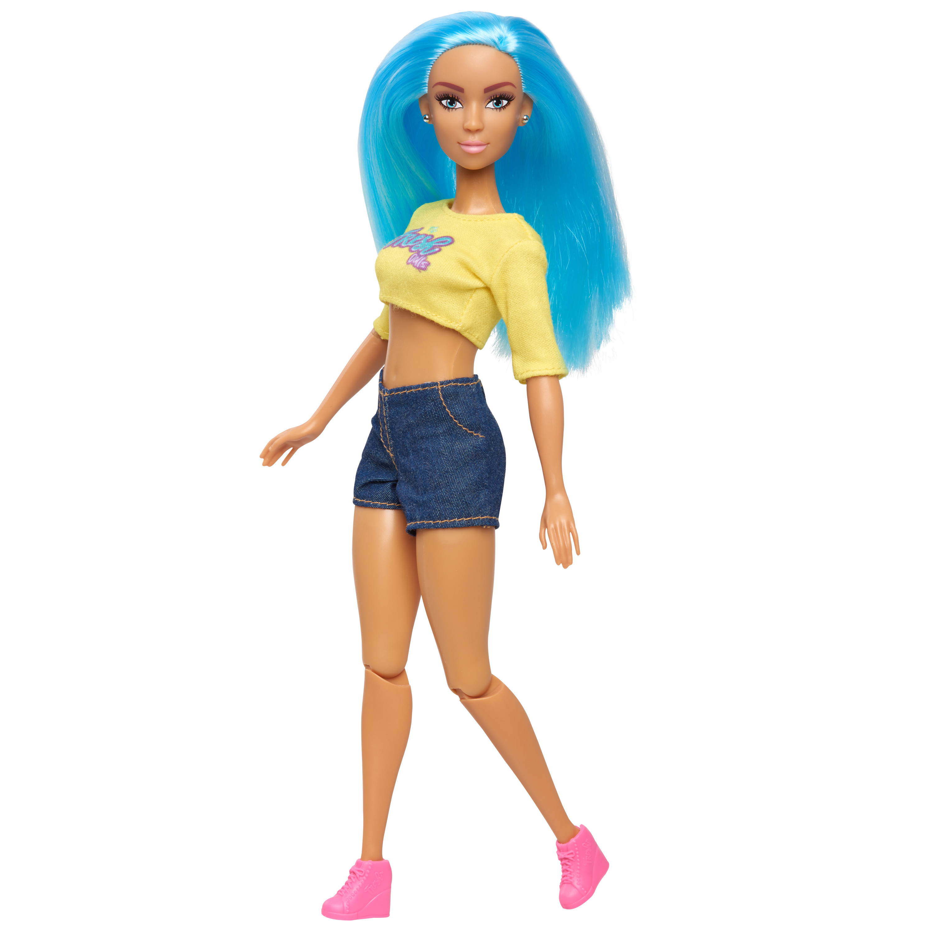 Fresh Dolls Skylar Fashion Doll, 11.5-inches tall, yellow shirt and jean shorts, blue hair,  Kids Toys for Ages 3 Up, Gifts and Presents - image 1 of 5