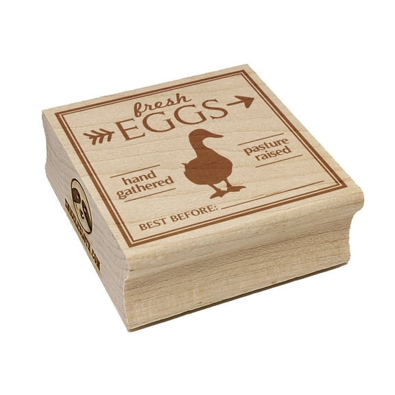 Sniggle Sloth 1.25" Fresh Eggs Hand Gathered Pasture Raised Duck Square Rubber Stamp