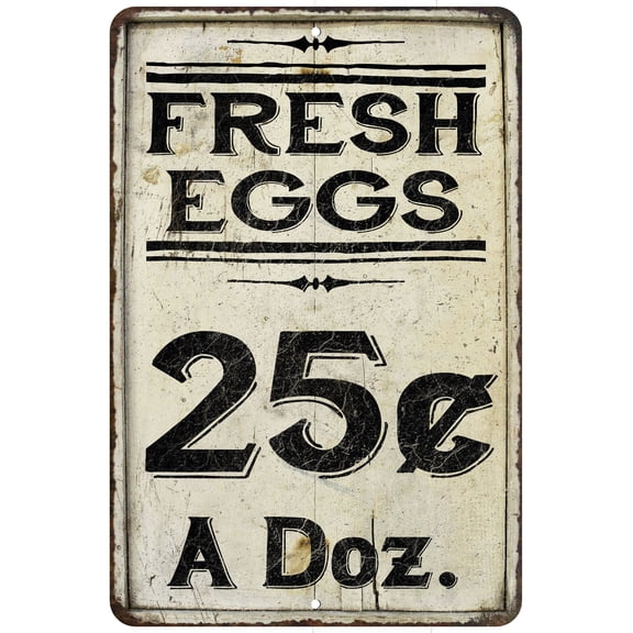 Fresh Eggs 25 Cents a Doz. Farmhouse Style 16 x 24 Matte Finish Metal 116240020224