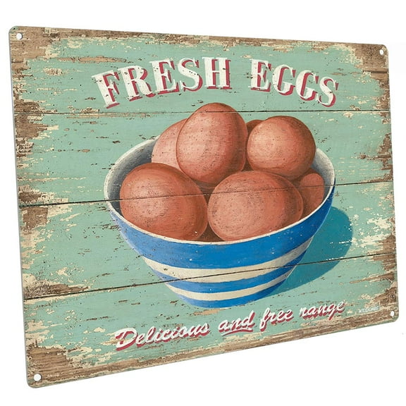 Fresh Eggs 9"x12" Metal Sign, Wall Decor for Kitchen and Dinning Room