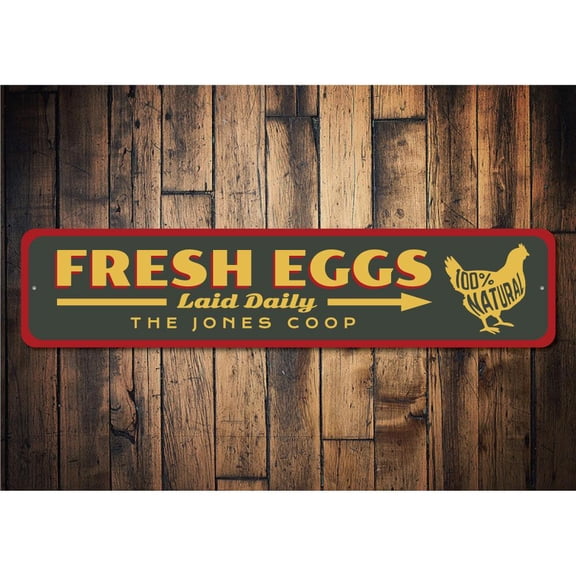 Fresh Eggs Laid Daily Novelty Decor, Metal Wall Sign - 4x18 Inches
