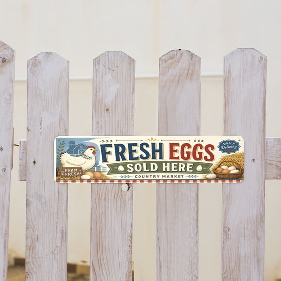 Fresh Eggs Sold Here License Plate Style Metal Tin Sign For Farmhouse Kitchen Wall Decor 4x16 Inch