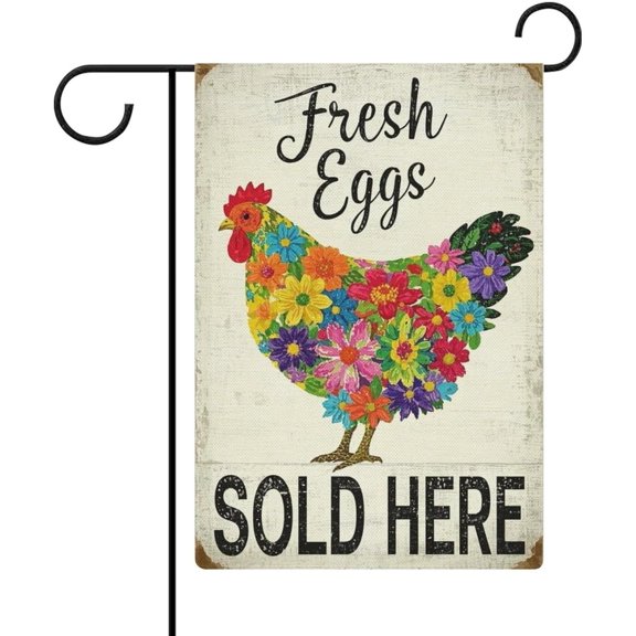 Fresh Eggs Sold Here Vibrant Floral Chicken Garden Flag 12x18 Inch Double Sided for Outside Small Burlap Welcome Yard Decorations