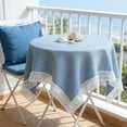 thumbnail image 1 of Fresh And Elegant Lace Trimmed Round Tablecloth Polyester Solid Color Linen Look With Delicate Lace Edge 39 Inch Dining Table Cover For Kitchen Home Party Tea Time, 1 of 5