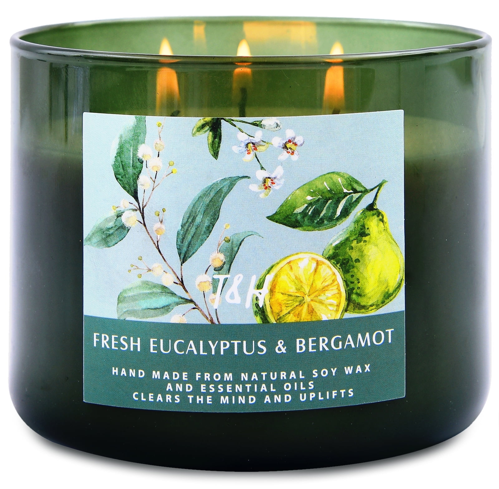 Fresh Eucalyptus Bergamot Aromatherapy Candle 3 Wick Large Soy Scented Candles Fresh 15.8 Oz