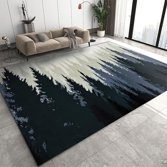 Fresh Evergreen Pine Forest Print Area Rug, Forest Spruce Nature Coniferous Trees Pine Indoor Non-Slip Kids Rug, Washable Breathable Durable Carpet for Front Entrance Floor Decor 5 x 8ft