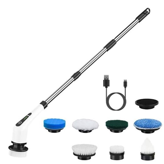 Fresh Fab Finds Electric Spin Scrubber Cordless Rechargeable Telescopic Cleaning Brush with 8 Replaceable Heads, 2 Speed
