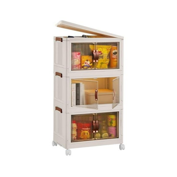 Fresh Fab Finds FFF-46CM-GPCT4358 46 cm Foldable Storage Bins with Lid Front Magnetic Door Collapsible Stackable Closet Organizer Containers, Beige - 3 Piece