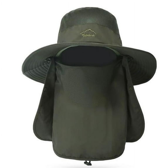 Fresh Fab Finds FFF-AGreen-GPCT2477 Wide Brim Breathable Unisex Sunlight-Proof Removable Neck Face Fishing Cap, Green