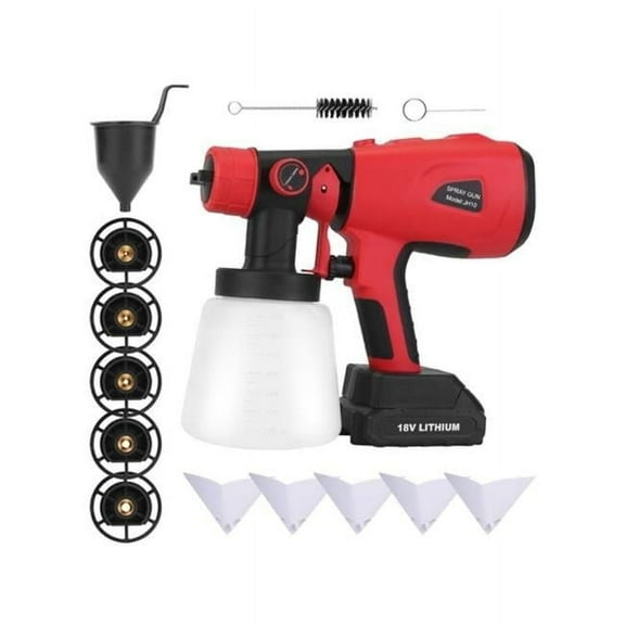 Fresh Fab Finds FFF-Battery-GPCT3641 Portable Battery Powered Electric Paint Sprayer HVLP Spray Painting Gun Handheld Painter with 2 Patterns 5 Nozzles 800 ml Detachable Cup Flow Adjustable, Red