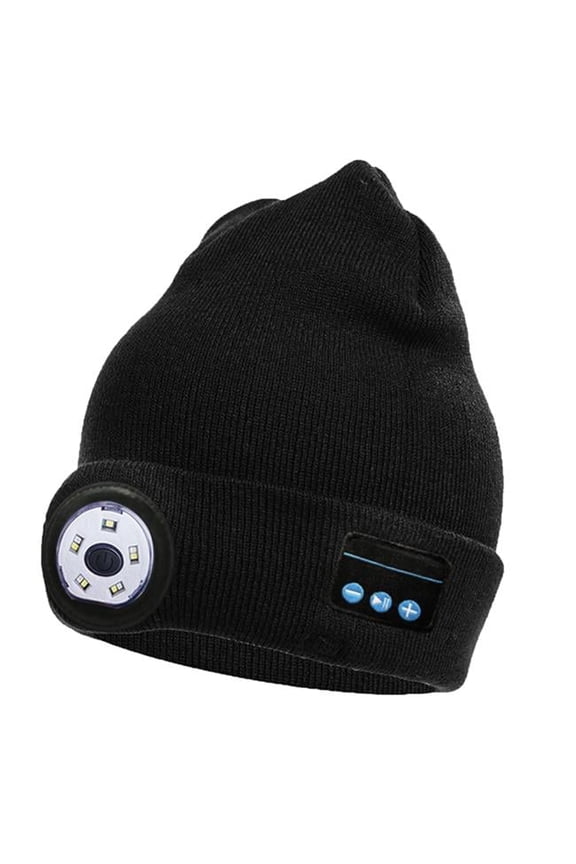 FFF-Black-GPCT4414 Light Winter Knitted Hat with 3 Lighting Modes Wireless 5.0 Beanie Hat for Music Lovers, Black