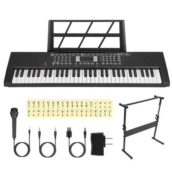 Fresh Fab Finds FFF-Black-WStand-GPCT5043 61-Key Digital Keyboard, Electric Piano, Mic, Stand, Ages 3-12 - Black