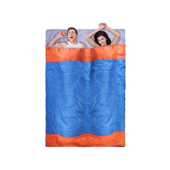 Fresh Fab Finds FFF-Blue-2Person-GPCT4000 2 People Sleeping Bag for Adult Kids Lightweight Water Resistant Camping Cotton Liner Cold Warm Weather Indoor Outdoor Use 3 Season with Sack, Blue