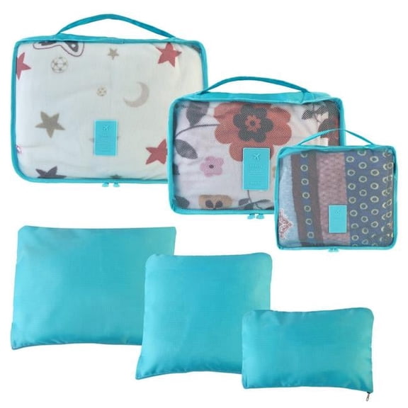 Fresh Fab Finds FFF-Blue-GPCT1234 Clothes Storage Bags Water-Resistant Travel Luggage Organizer Clothing Packing Cubes for Blouse Hosiery Stocking Underwear, Blue - 9 Piece