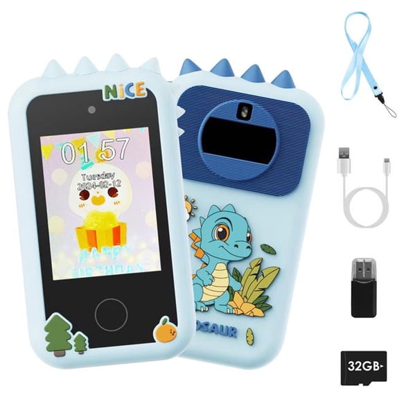Fresh Fab Finds FFF-Blue-GPCT5263 Kids Toy Smartphone Dual Camera Phone Touchscreen Learning Toy with Shockproof Cartoon Case Torch 16 Games ABC Learning - Blue