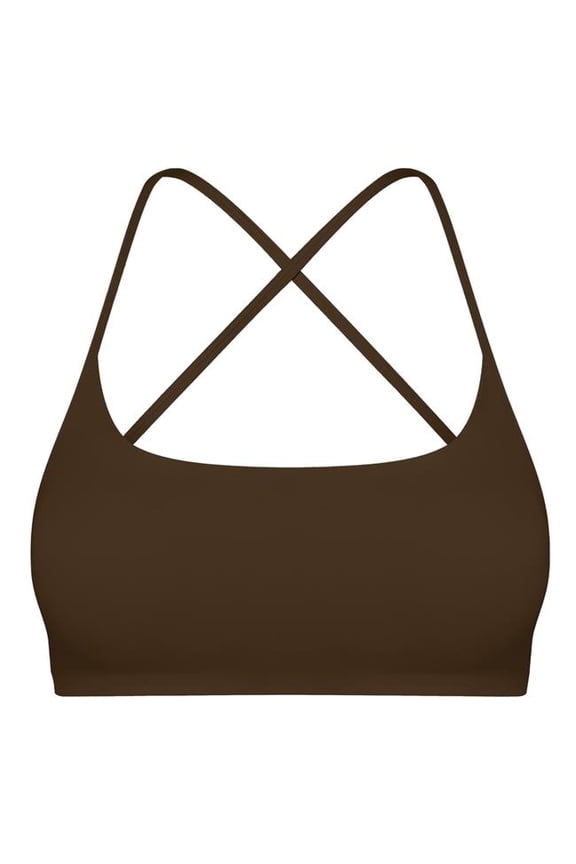 FFF-Brown-M-GPCT4931 Cross Back Sports Bra for Women, Open Back - Brown - Medium