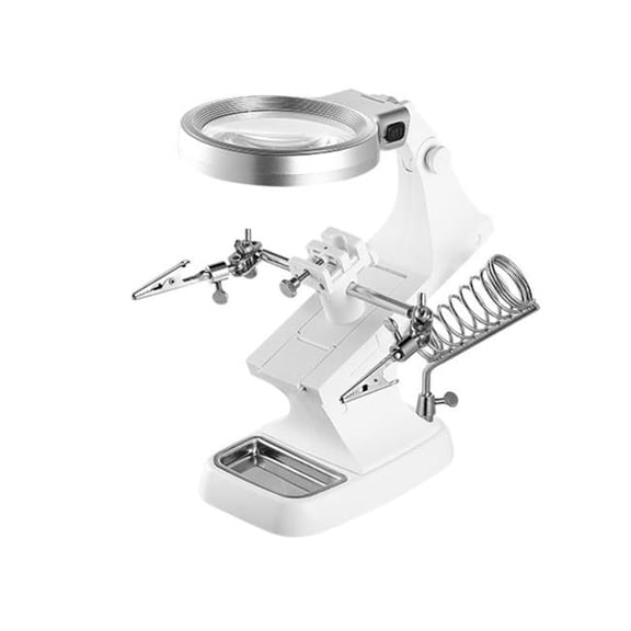 Fresh Fab Finds FFF-GPCT1658 3X-4.5X LED Light Helping Hands Magnifying Glass with 360 deg Adjust Third Hand Soldering Vise, White - Unisex