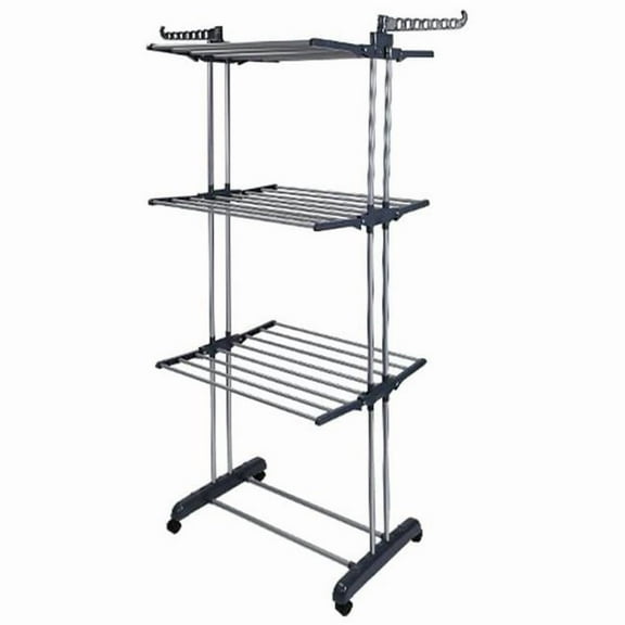 Fresh Fab Finds FFF-GPCT2534 Clothes Drying Rack Rolling Collapsible Laundry Dryer Hanger Stand Rail Shelve with Dual Side Wings, Black