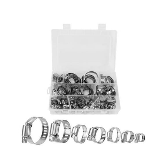 Fresh Fab Finds FFF-GPCT2681 Hose Clamp Set Stainless Steel Adjustable Worm Gear Assortment Pipe Tube Hose Clip Kit for Plumbing Automotive Mechanical, Black - 60 Piece - Unisex