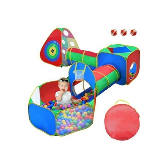 Fresh Fab Finds FFF-GPCT2728 Ball Pit Tents Pop Up Playhouse with Indoor Outdoor 2 Crawl Tunnel & 2 Tent for Kids, Multi Color - 5 Piece - Unisex