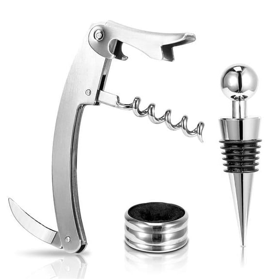 Fresh Fab Finds FFF-GPCT387 Corkscrew Bottle Opener Set Tool Foil Cutter Drip Collar Protector Cork Stopper Wine Bottle Cap Opener - 3 Piece