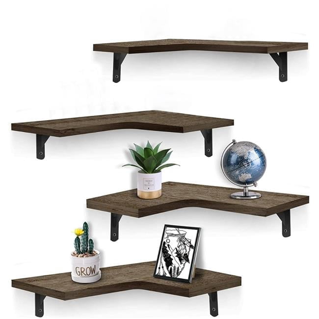Fresh Fab Finds FFF-GPCT3919 Wood & Metal Corner Floating Shelf Wall ...