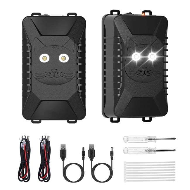 Fresh Fab Finds FFF-GPCT4063 Under Hood Ultrasonic Rodent Repellent, Mouse Wildcat Control Portable Rodent Chaser with 3 Power Supplies for Car Home Garage - Black - One Size - Pack of 2