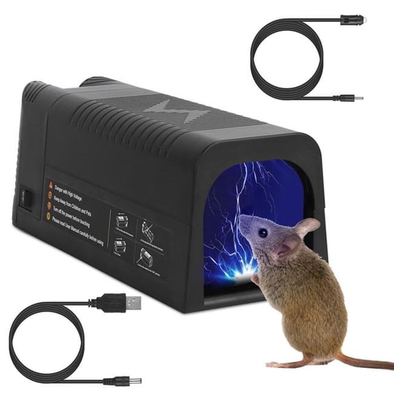 Fresh Fab Finds FFF-GPCT4072 Electric Rat Reusable Mice Trap, Rodent Zapper Indoor Pest Control Rechargeable Shock Mice Killer with 1800V High Voltage for Home - Black - One Size
