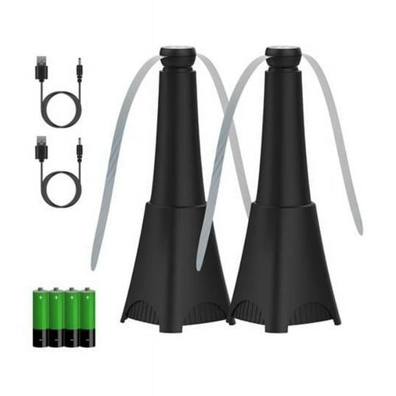 Fresh Fab Finds FFF-GPCT4143 Portable Reflective Fly Repellent Fan Rechargeable Battery Powered Table Food Fly Fan with Pattern Soft-Stop Blade Hanging Hook Indoor Outdoor, Black - Pack of 2