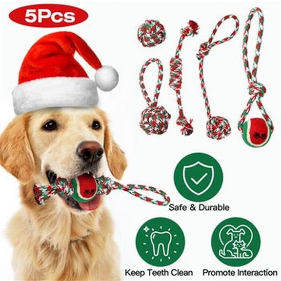 Fresh Fab Finds FFF-GPCT4479 Christmas Dog Rope Aggressive Chewers Dogs Training Teething Playing Chew Toys Set for Puppy Small & Medium - 5 Piece