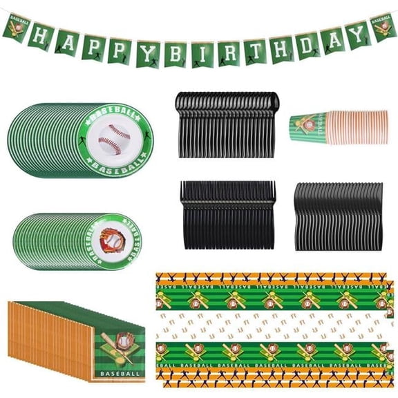 Fresh Fab Finds FFF-GPCT4841 Baseball Party Supplies Kit with Dinnerware Set, Cups, Plates, Napkins - Green - One Size - 171 Piece