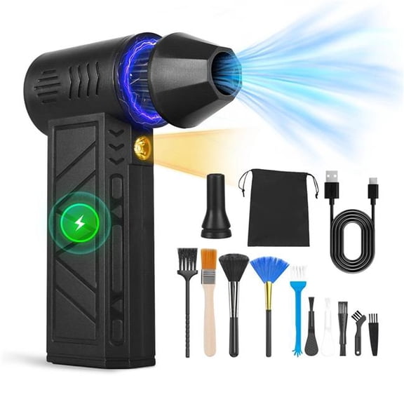 Fresh Fab Finds FFF-GPCT5104 Compressed Air Duster with LED Light, 150000RPM, Rechargeable, 4 Speeds for PC Cleaning - Black