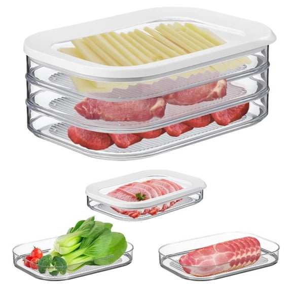 Fresh Fab Finds FFF-GPCT5209 Deli Meat Container with Lid for Fridge Stackable Bacon Container Clear Food Storage Box with Lid Meal Prep Container - White - 2 Piece