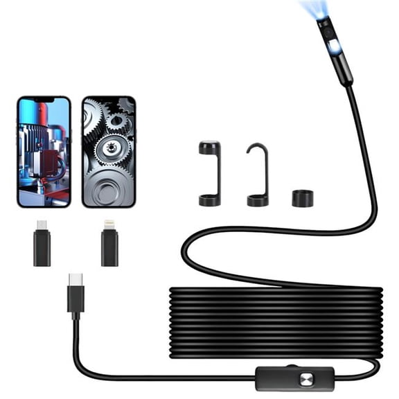 Fresh Fab Finds FFF-GPCT5402 16.4 ft. Endoscope Camera 1920P HD IP67 Waterproof Inspection Borescope Tool with Light & 8 Plus 1 Dual Lens Semi-Rigid Snake Cable - Black