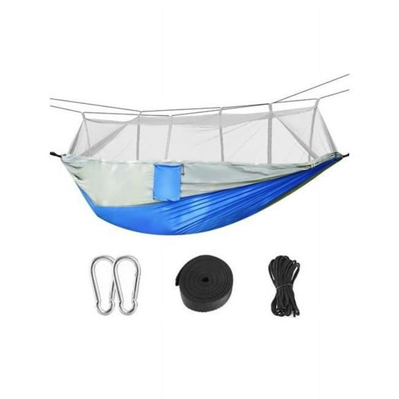 Fresh Fab Finds FFF-GRY-GPCT1847 600 lbs 2 Persons Hammock with Mosquito Net Outdoor Hiking Camping Hommock Portable Nylon Swing Hanging Bed & Strap Hook Carry Bag, Gray - Unisex
