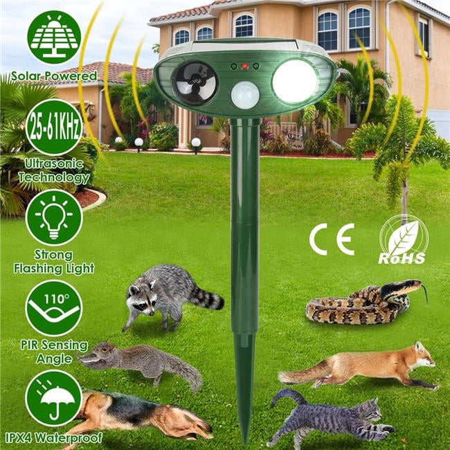 Fresh Fab Finds FFF-LED-GPCT5371 Solar Ultrasonic Animal Repeller with PIR Sensor & Flashing Light - IPX4 - Green - One Size