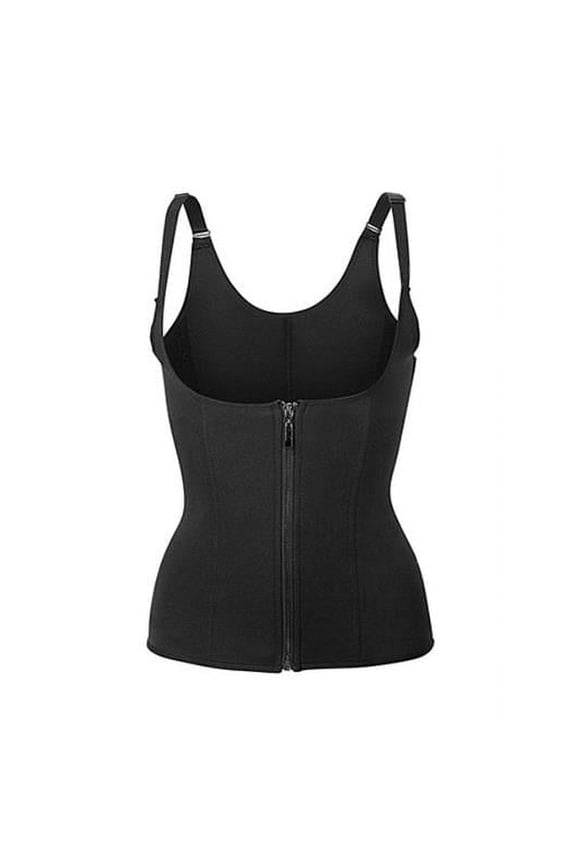 FFF-M-GPCT1198 Zippered Waist Trainer Corset Waist Tummy Control Body Shaper Cincher Back Support with Adjustable Straps for Women, Black - Medium