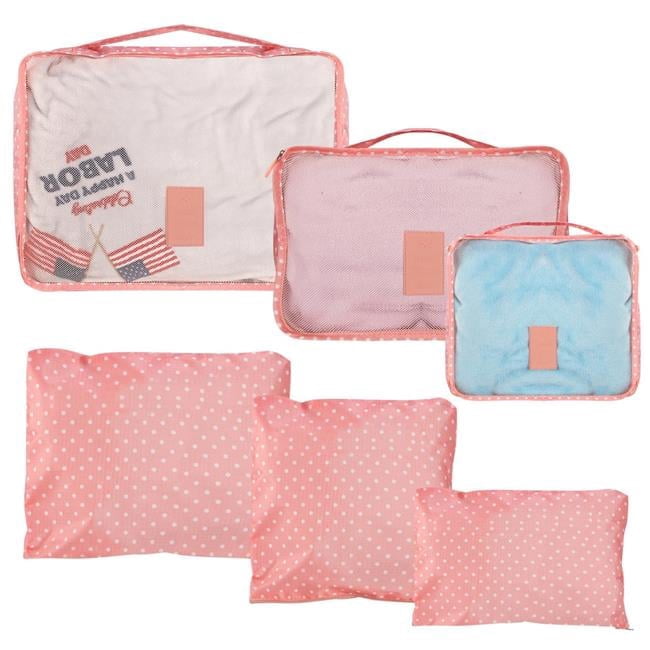 Fresh Fab Finds FFF-PNKSpot-GPCT1234 Water-Resistant Travel Luggage Organizer Clothing Packing Cubes Clothes Storage Bags for Blouse Hosiery Stocking Underwear, Pink - 9 Piece