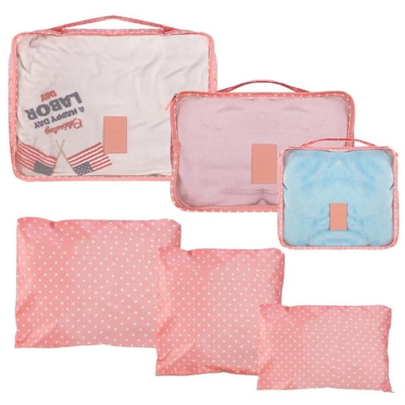 Fresh Fab Finds FFF-PNKSpot-GPCT1234 Water-Resistant Travel Luggage Organizer Clothing Packing Cubes Clothes Storage Bags for Blouse Hosiery Stocking Underwear, Pink - 9 Piece