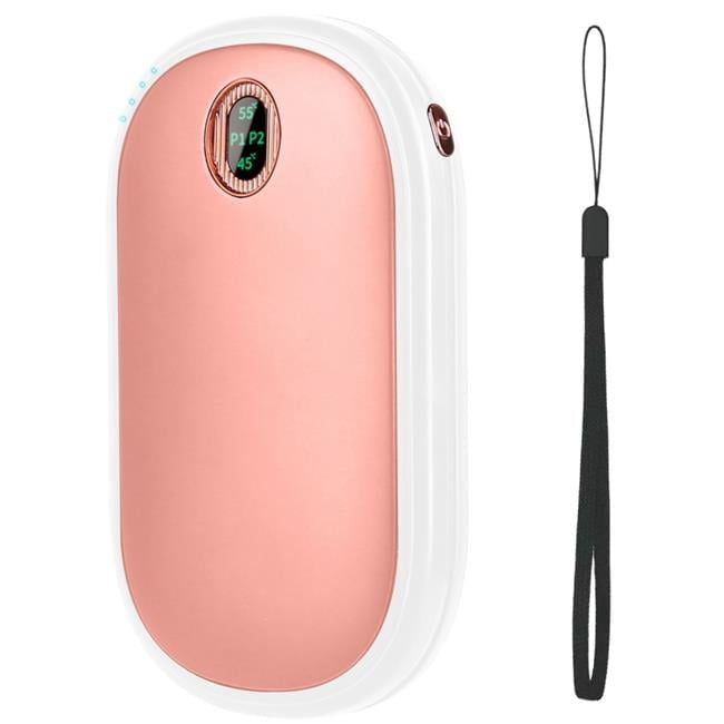 Fresh Fab Finds FFF-Pink-GPCT3782 Pocket Warmer Power Bank, Rechargeable Hand Heater with Digital Display, 2 Heat Levels, Double-sided Heating.