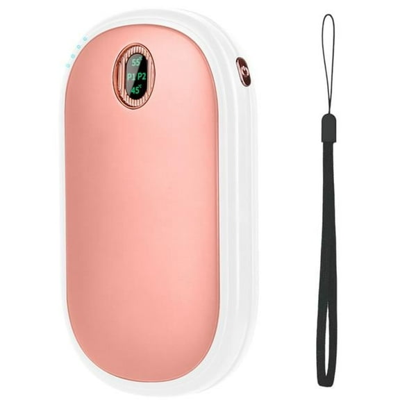 Fresh Fab Finds FFF-Pink-GPCT3782 Pocket Warmer Power Bank, Rechargeable Hand Heater with Digital Display, 2 Heat Levels, Double-sided Heating.