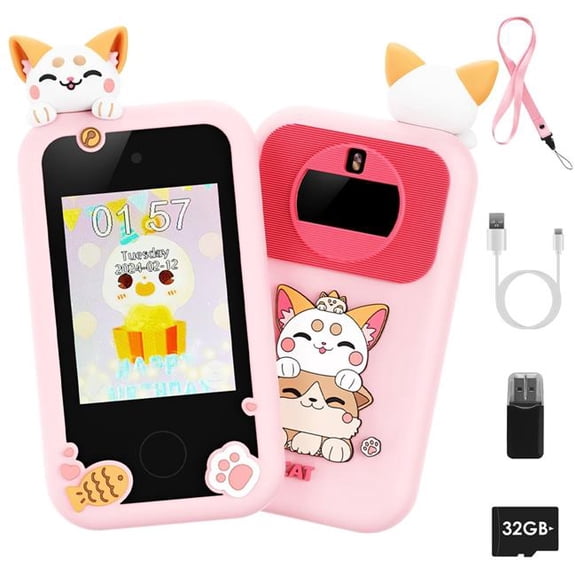 Fresh Fab Finds FFF-Pink-GPCT5263 Kids Toy Smartphone Dual Camera Phone Touchscreen Learning Toy with Shockproof Cartoon Case Torch 16 Games ABC Learning - Pink