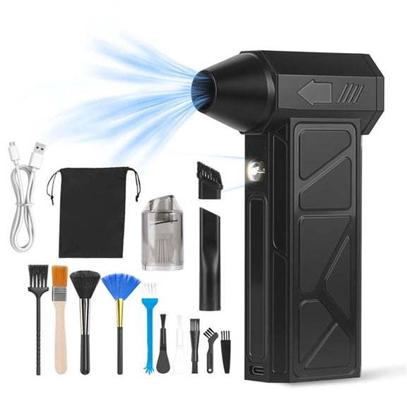 Fresh Fab Finds FFF-Pro-GPCT5104 Compressed Air Duster with LED Light Vacuum Cleaner Max 160000RPM Speed for PC Keyboard - Black