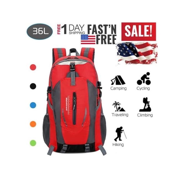 Fresh Fab Finds FFF-Red-GPCT1377 36 Liter Outdoor Backpack with Waterproof Daypack Travel Knapsack, Red - Unisex