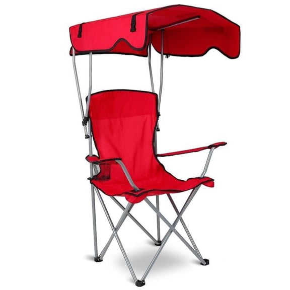 Fresh Fab Finds FFF-Red-GPCT2870 Foldable Beach Canopy Chair, Sun Protection Camping Lawn, 330 lbs Load Folding Seat with Cup Holder for Beach Poolside Travel Picnic - Red - One Size